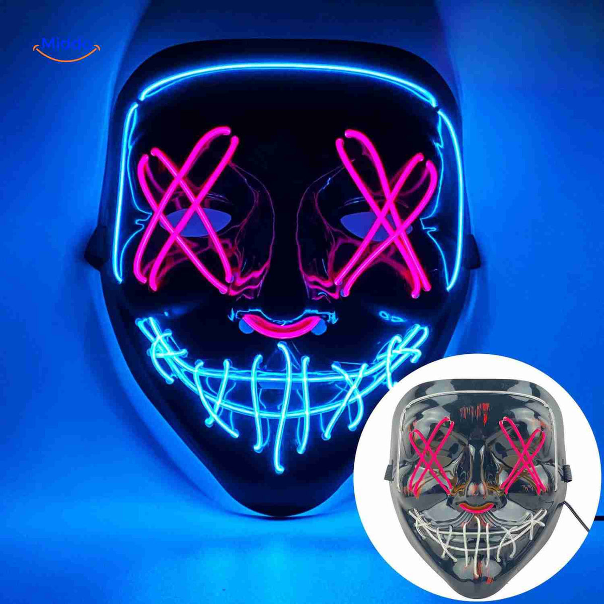 Lichtgevend LED-masker voor feesten en evenementen | Horror gezichtsmasker met EL-verlichting en aanpasbare bandjes | Sulvida