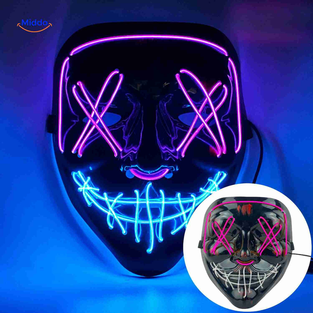 Lichtgevend LED-masker voor feesten en evenementen | Horror gezichtsmasker met EL-verlichting en aanpasbare bandjes | Sulvida
