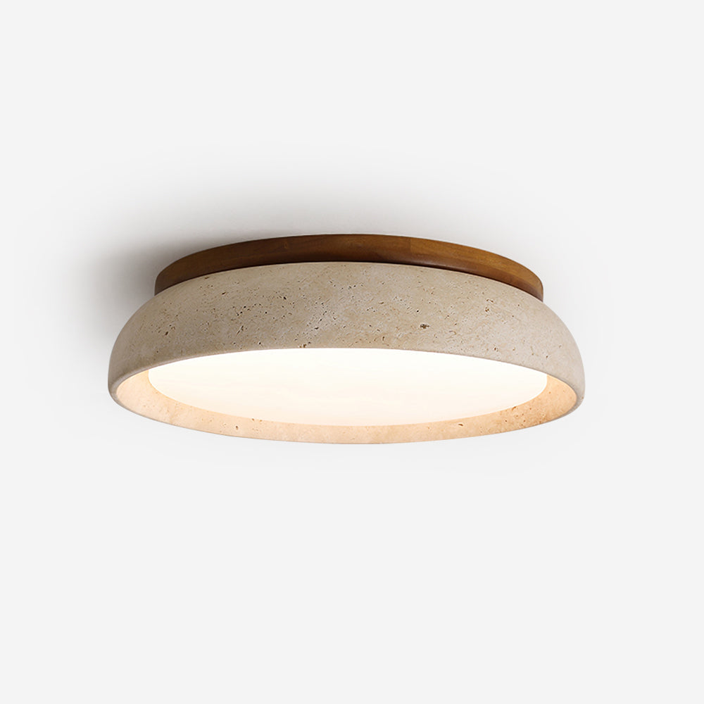 Plafondlamp natuursteen travertijn hout rond warm wit 3 maten modern design woonkamer slaapkamer hal | Sulvida