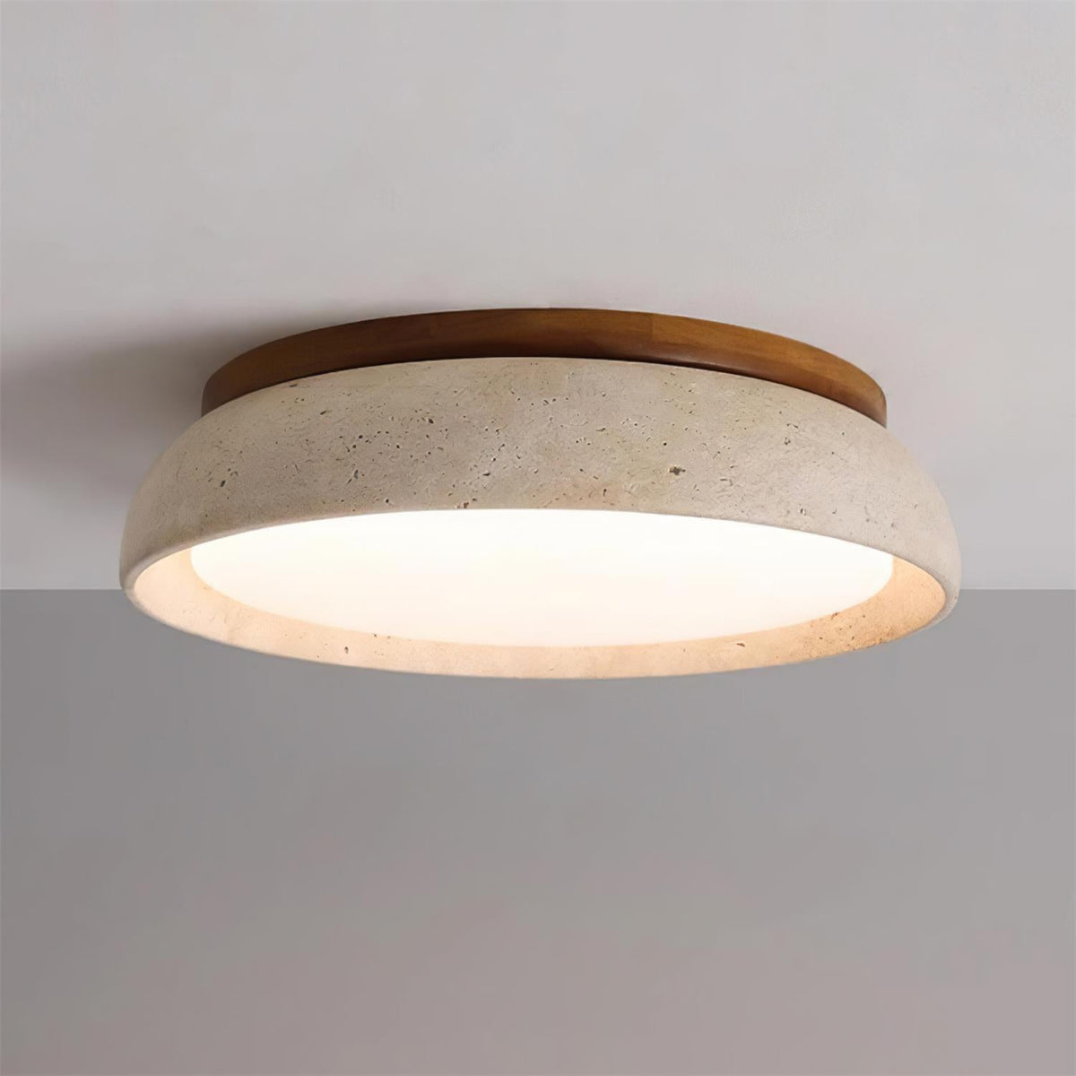 Plafondlamp natuursteen travertijn hout rond warm wit 3 maten modern design woonkamer slaapkamer hal | Sulvida