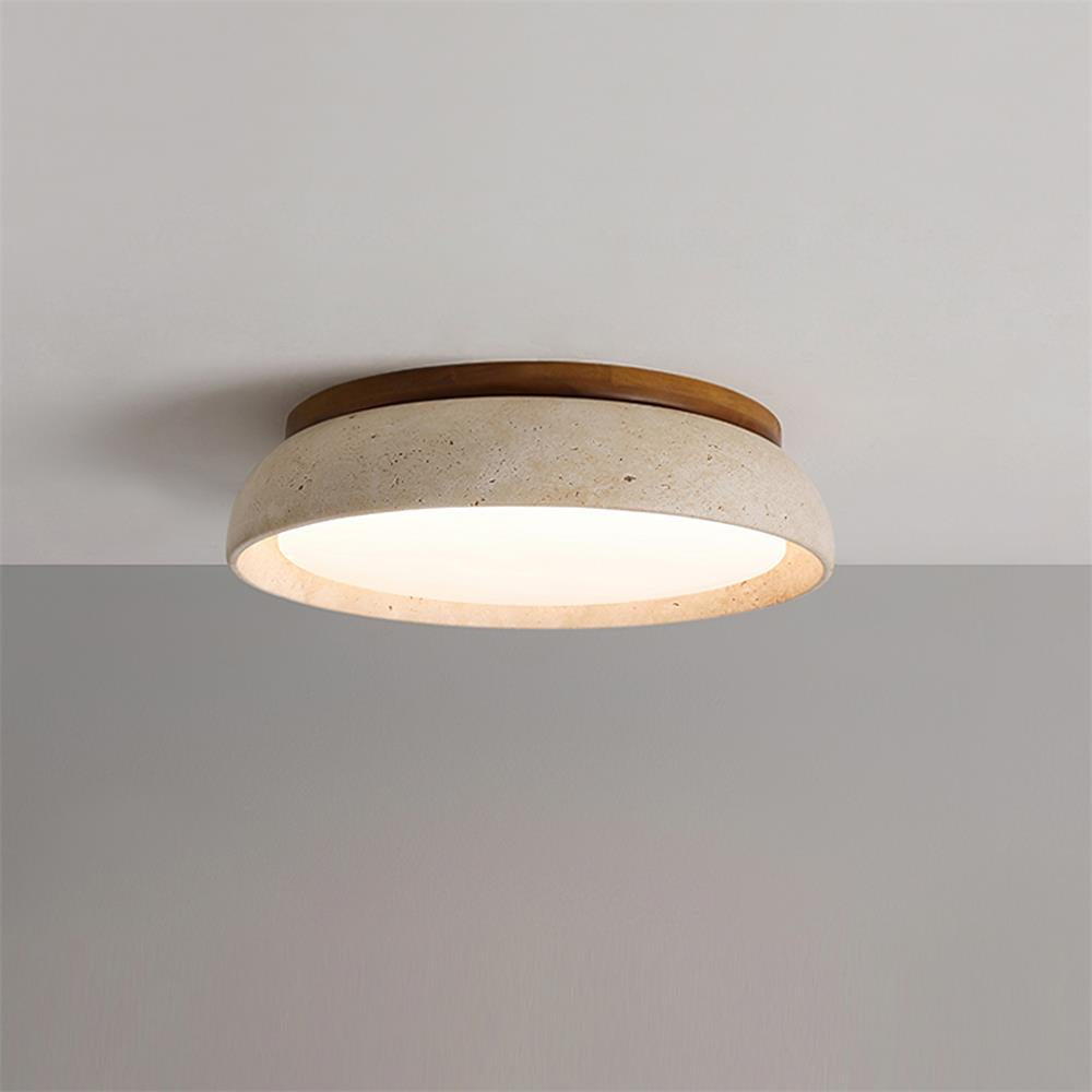Plafondlamp natuursteen travertijn hout rond warm wit 3 maten modern design woonkamer slaapkamer hal | Sulvida