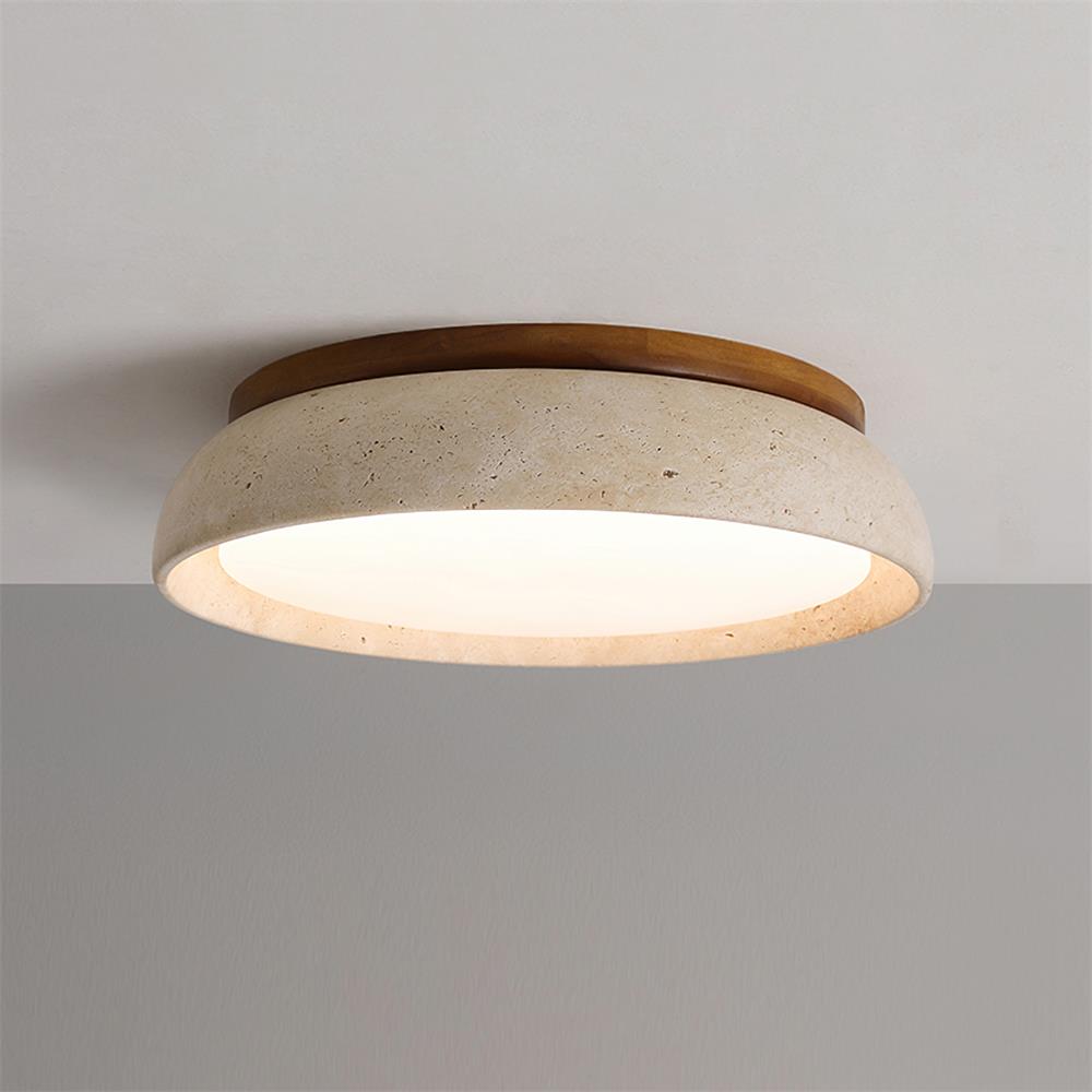 Plafondlamp natuursteen travertijn hout rond warm wit 3 maten modern design woonkamer slaapkamer hal | Sulvida