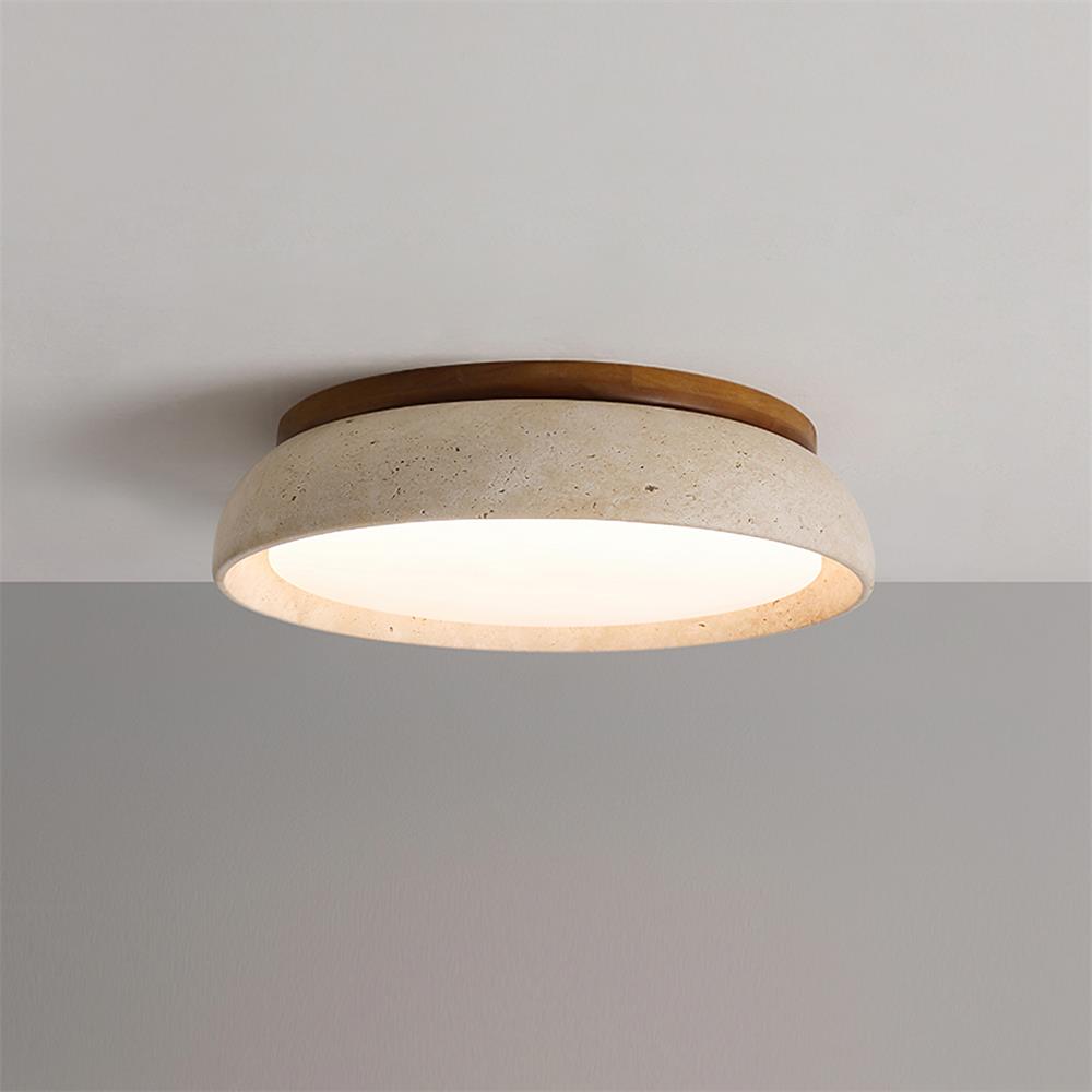 Plafondlamp natuursteen travertijn hout rond warm wit 3 maten modern design woonkamer slaapkamer hal | Sulvida