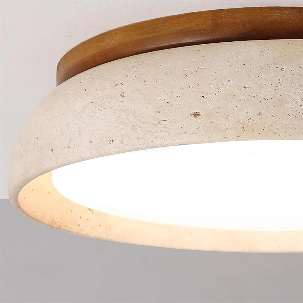 Plafondlamp natuursteen travertijn hout rond warm wit 3 maten modern design woonkamer slaapkamer hal | Sulvida