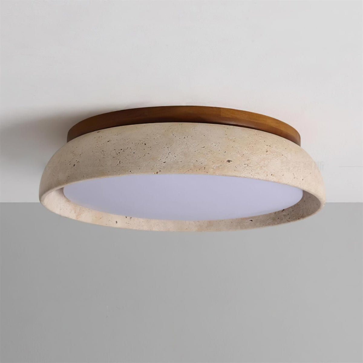 Plafondlamp natuursteen travertijn hout rond warm wit 3 maten modern design woonkamer slaapkamer hal | Sulvida