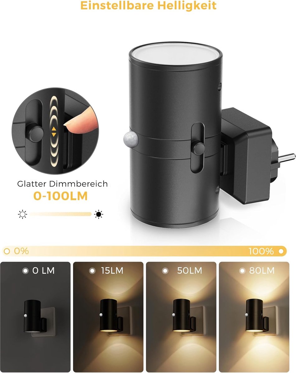 Dimbare LED-Nachtlamp voor in het Stopcontact met Trekschakelaar – Compact Stekkerlampje voor Gang, Slaapkamer en Toilet in Strak Modern Design – Stekkerverlichting Met Warmlicht Sfeerverlichting | Sulvida