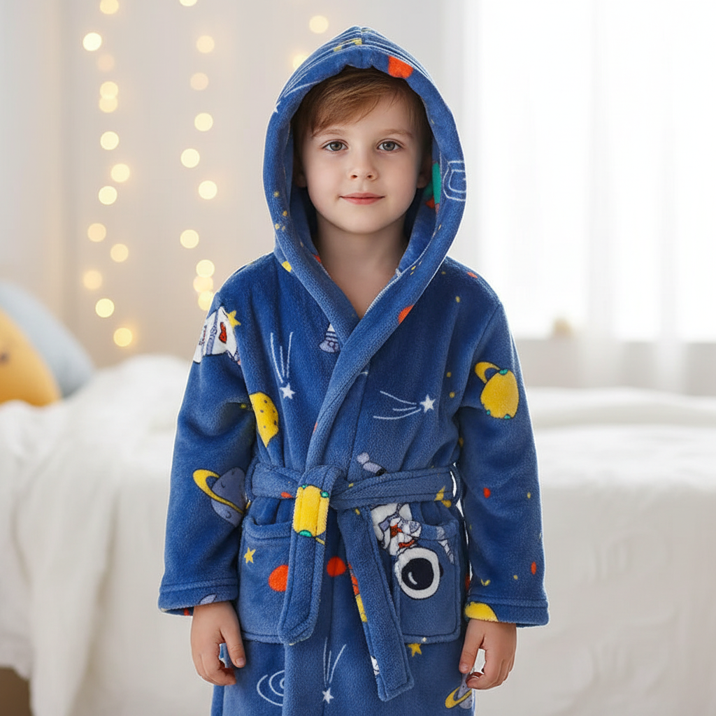 Peignoir moelleux pour enfant en polaire corail, avec capuche, doux, pour garçons et filles de 2 à 12 ans | Sulvida