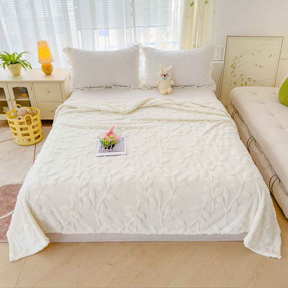 Fleece Plaid met Reliëf Bladmotief – Zachte Microvezel Deken voor Bank & Bed Herfst Winter Decoratie | Sulvida