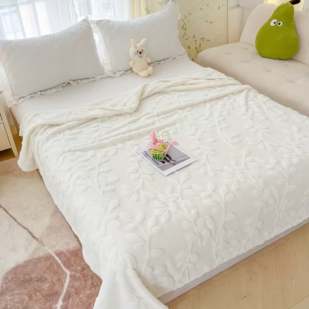 Fleece Plaid met Reliëf Bladmotief – Zachte Microvezel Deken voor Bank & Bed Herfst Winter Decoratie | Sulvida