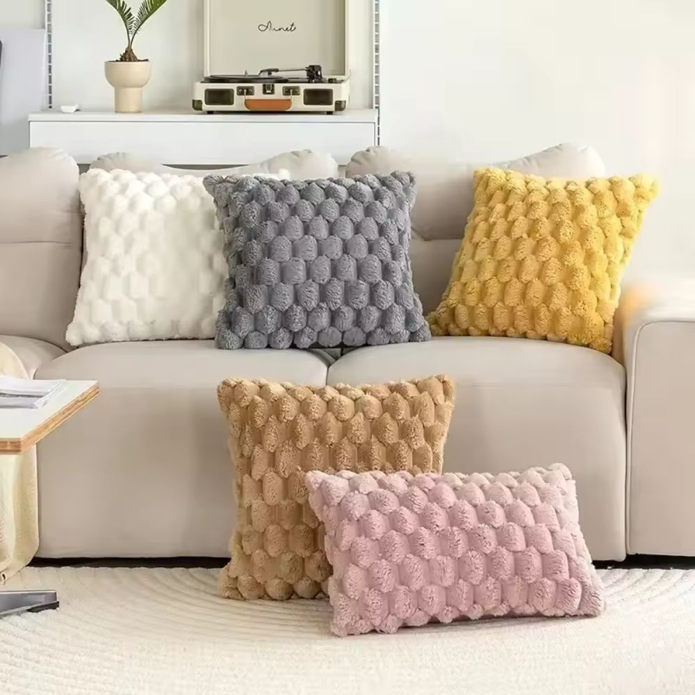 Kussenhoezen 3D Marshmallow Textuur Pluche Katoenmix Ritssluiting Decoratief Sierkussen 45×45 50×50 30×50 | Sulvida