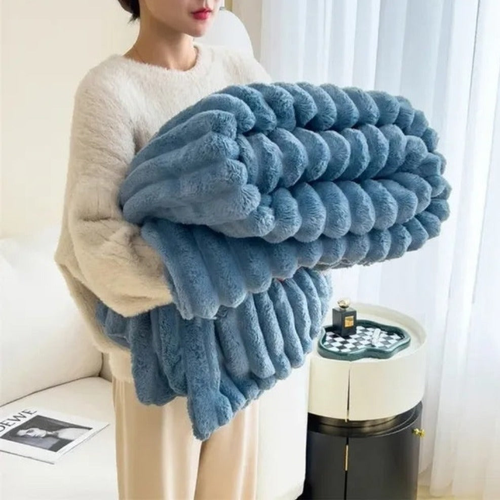 Geribbelde Pluche Plaid Roze Grijs Blauw Terracotta Ivoor Deken voor Bank Bed Woonkamer Slaapkamer Decoratie | Sulvida