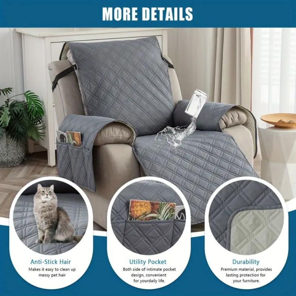 Waterdichte Relaxstoelhoes met Zijvak Antislip Microvezel Beschermer voor Relaxfauteuil Meubelbescherming | Sulvida