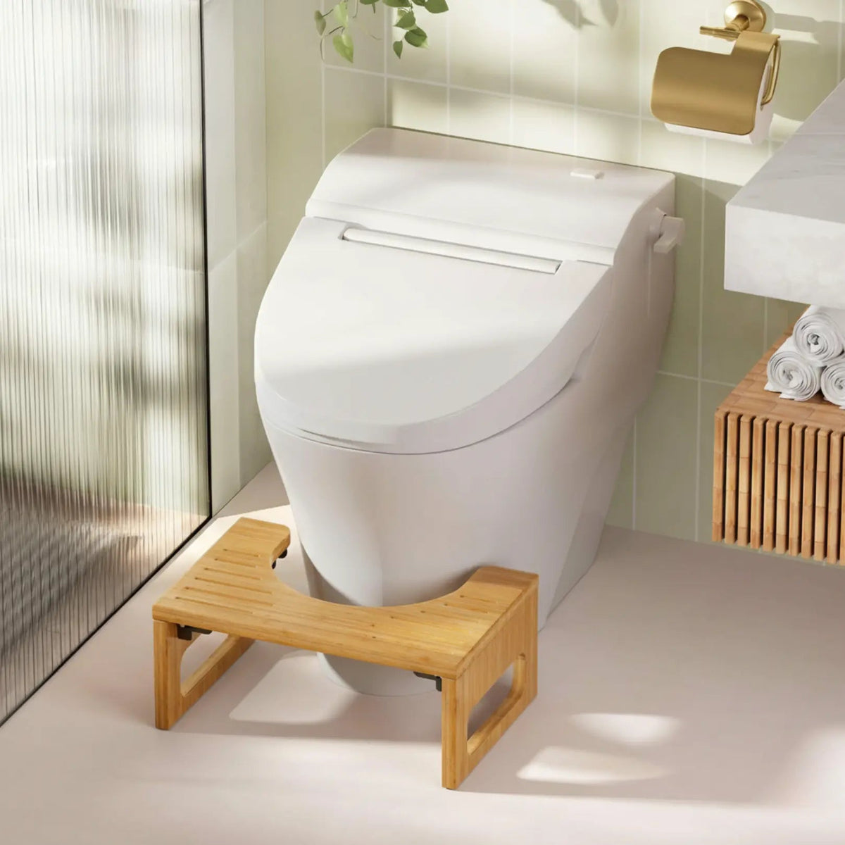Opvouwbaar Toilethulpje Bamboe Antislip Voetenbankje Badkamer Houding Ondersteuning Compact Ergonomisch | Sulvida