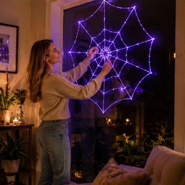 LED Spinnenweb Verlichting Paars 360cm Halloween Decoratie Binnen Buiten Sfeerverlichting Feestversiering | Sulvida