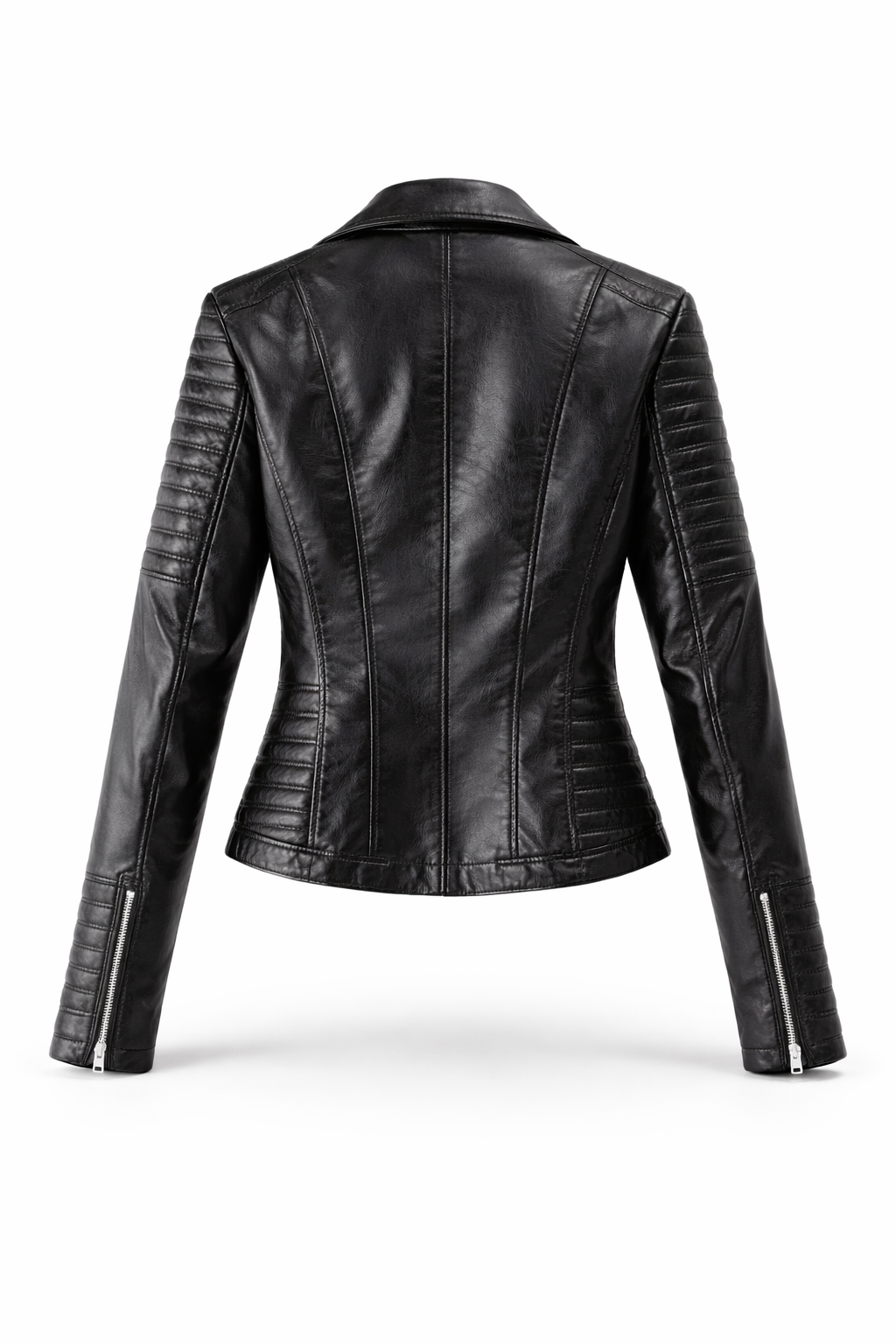 Leren Bikerjack Dames met Doorgestikte Mouwen Diagonale Rits Motorjack Zwart Beige Rood Bruin Echt Leer | Sulvida