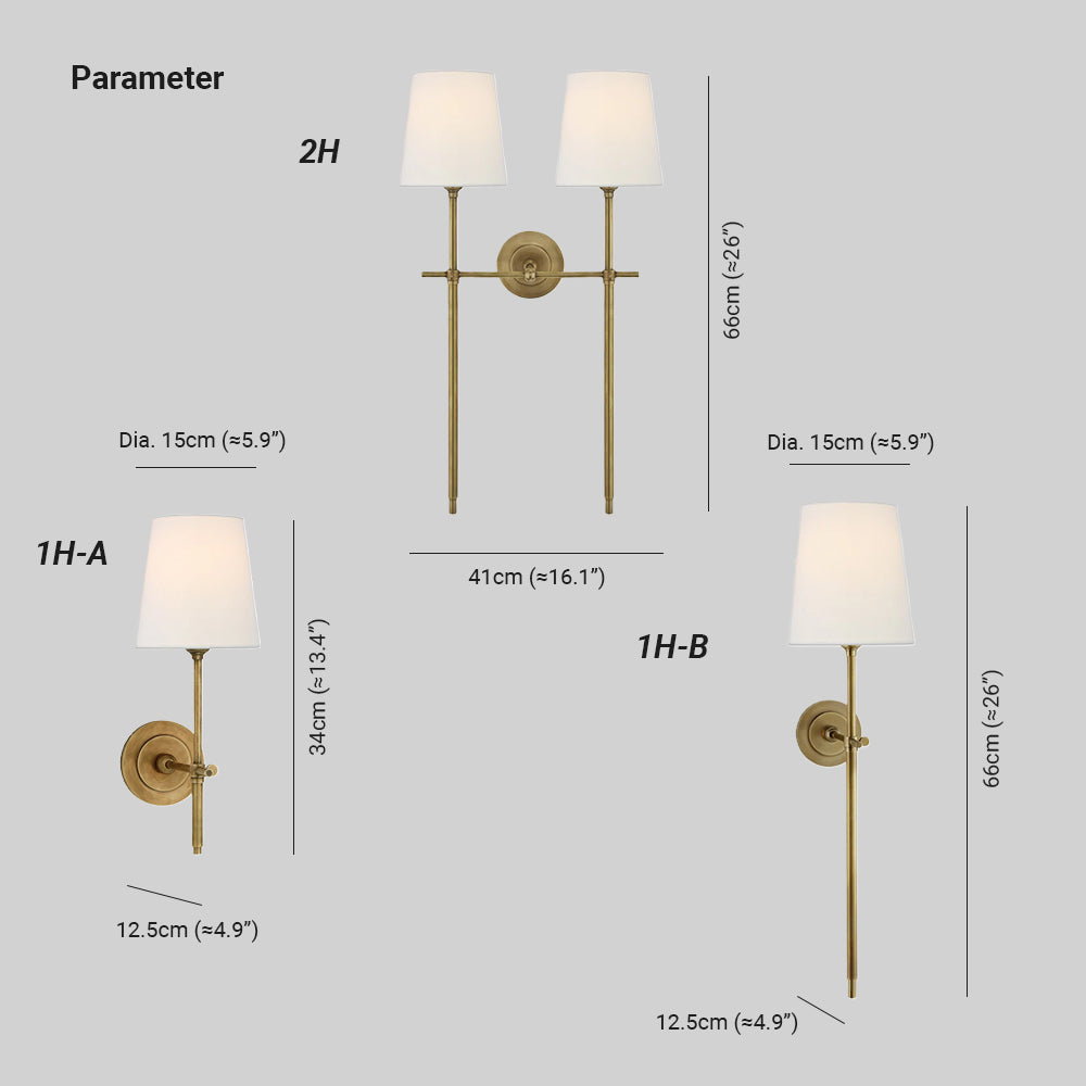 Wandlamp Messing met Linnen Kap Klassieke Wandverlichting Slaapkamer Eetkamer Warm Sfeerverlichting Elegant | Sulvida