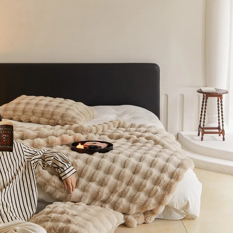 Imitatiebont Plaid Luxe Zachte Deken Konijnvacht Textuur Warmte Elegantie Woonkamer Slaapkamer Decoratief | Sulvida