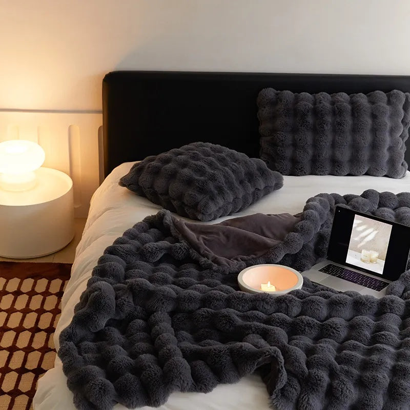 Imitatiebont Plaid Luxe Zachte Deken Konijnvacht Textuur Warmte Elegantie Woonkamer Slaapkamer Decoratief | Sulvida