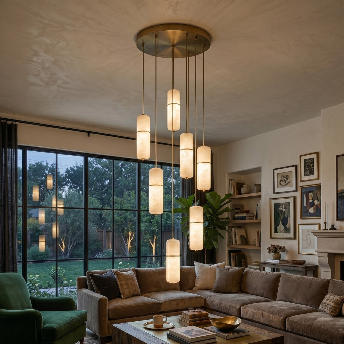 Hanglamp Messing Albast Kroonluchter LED Verlichting Trap Hal Woonkamer Eetkamer Verstelbare Hoogte Modern | Sulvida