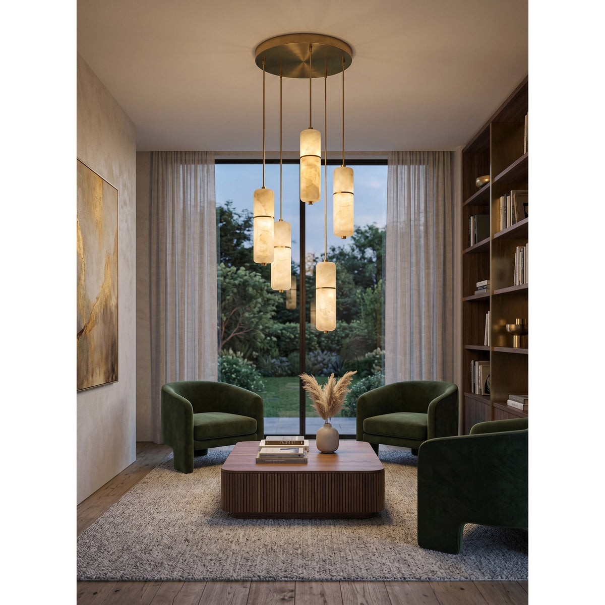 Hanglamp Messing Albast Kroonluchter LED Verlichting Trap Hal Woonkamer Eetkamer Verstelbare Hoogte Modern | Sulvida