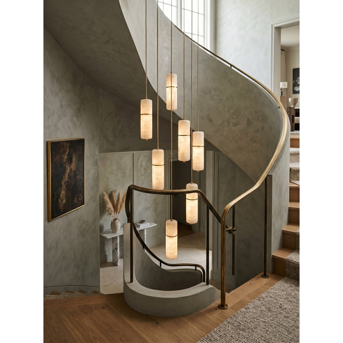 Hanglamp Messing Albast Kroonluchter LED Verlichting Trap Hal Woonkamer Eetkamer Verstelbare Hoogte Modern | Sulvida