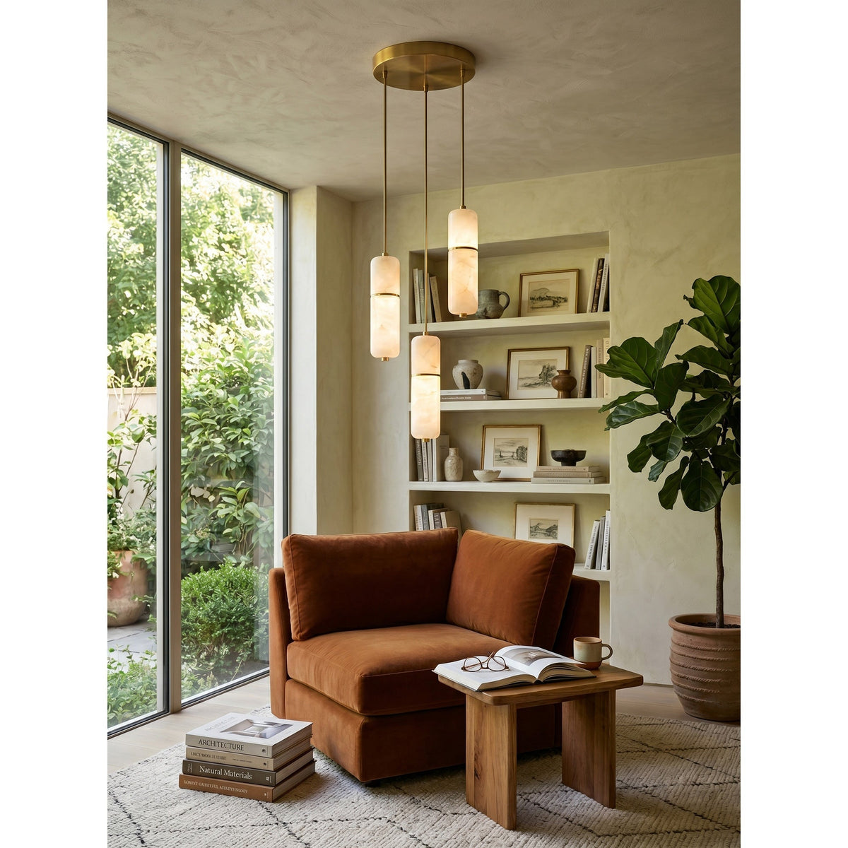 Hanglamp Messing Albast Kroonluchter LED Verlichting Trap Hal Woonkamer Eetkamer Verstelbare Hoogte Modern | Sulvida