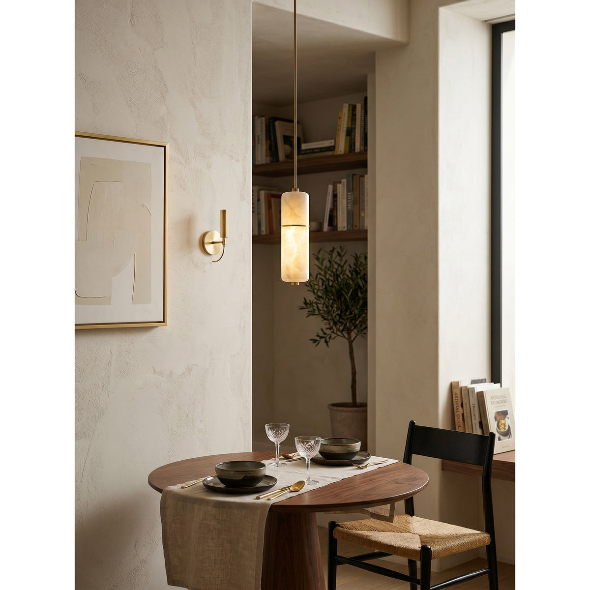 Hanglamp Messing Albast Kroonluchter LED Verlichting Trap Hal Woonkamer Eetkamer Verstelbare Hoogte Modern | Sulvida
