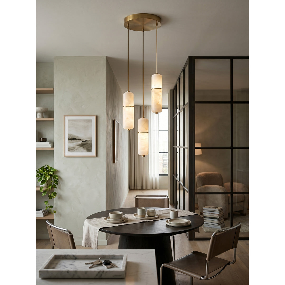 Hanglamp Messing Albast Kroonluchter LED Verlichting Trap Hal Woonkamer Eetkamer Verstelbare Hoogte Modern | Sulvida