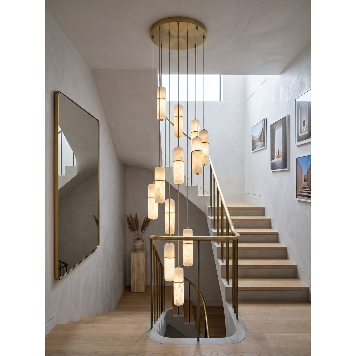 Hanglamp Messing Albast Kroonluchter LED Verlichting Trap Hal Woonkamer Eetkamer Verstelbare Hoogte Modern | Sulvida