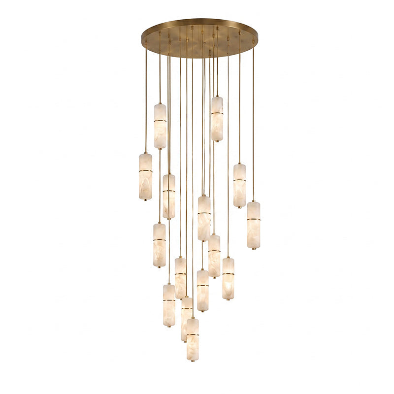Hanglamp Messing Albast Kroonluchter LED Verlichting Trap Hal Woonkamer Eetkamer Verstelbare Hoogte Modern | Sulvida