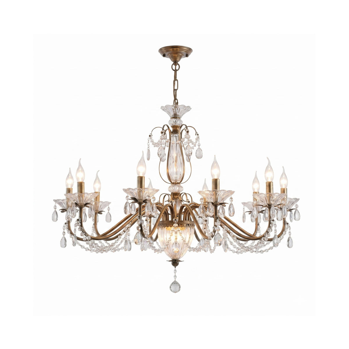 Kristallen Kroonluchter met Glazen Kappen Goudkleurig Ijzeren Frame Verstelbare Ketting Luxe Eetkamer Verlichting | Sulvida