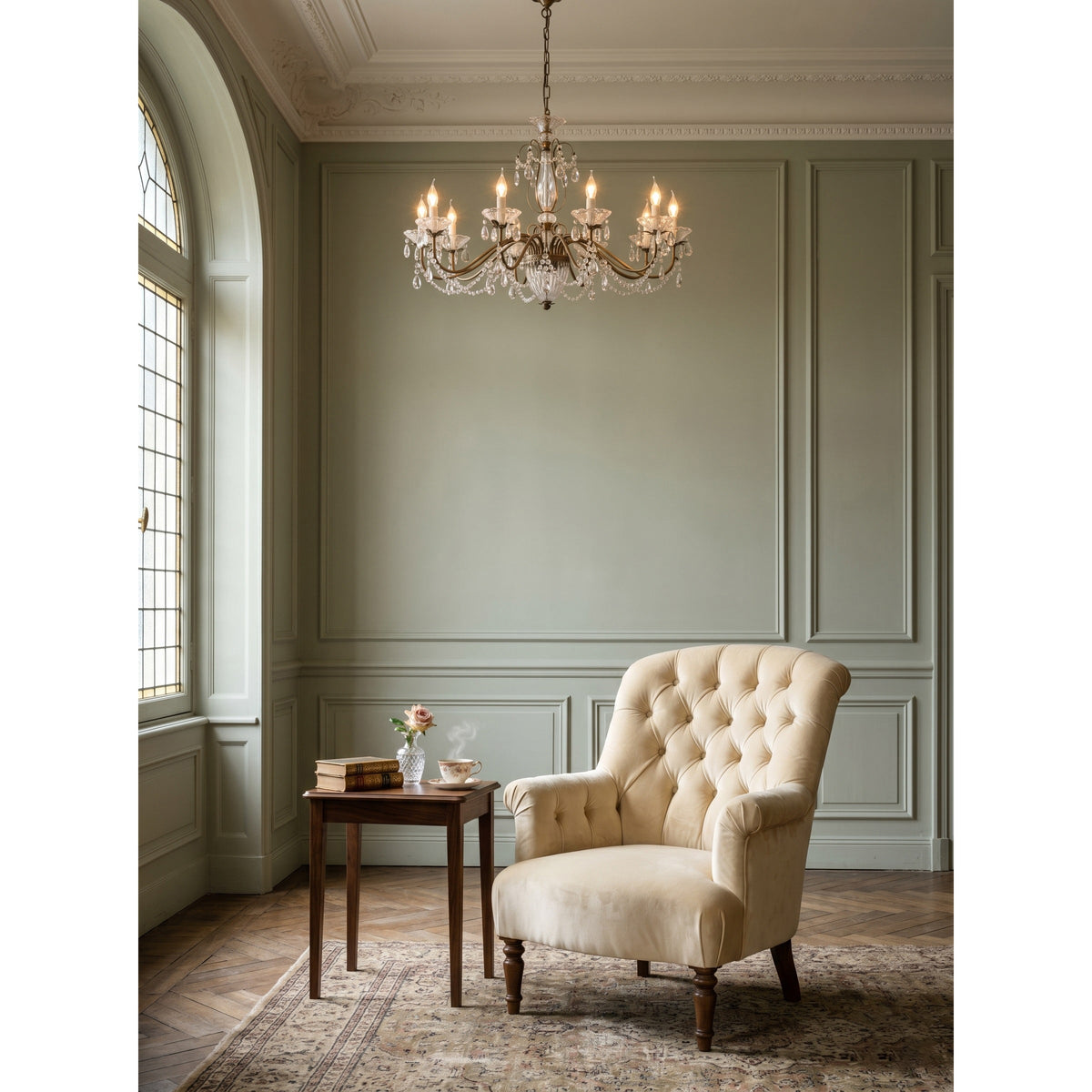 Kristallen Kroonluchter met Glazen Kappen Goudkleurig Ijzeren Frame Verstelbare Ketting Luxe Eetkamer Verlichting | Sulvida