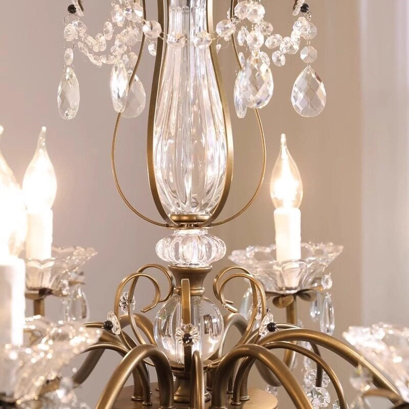Kristallen Kroonluchter met Glazen Kappen Goudkleurig Ijzeren Frame Verstelbare Ketting Luxe Eetkamer Verlichting | Sulvida