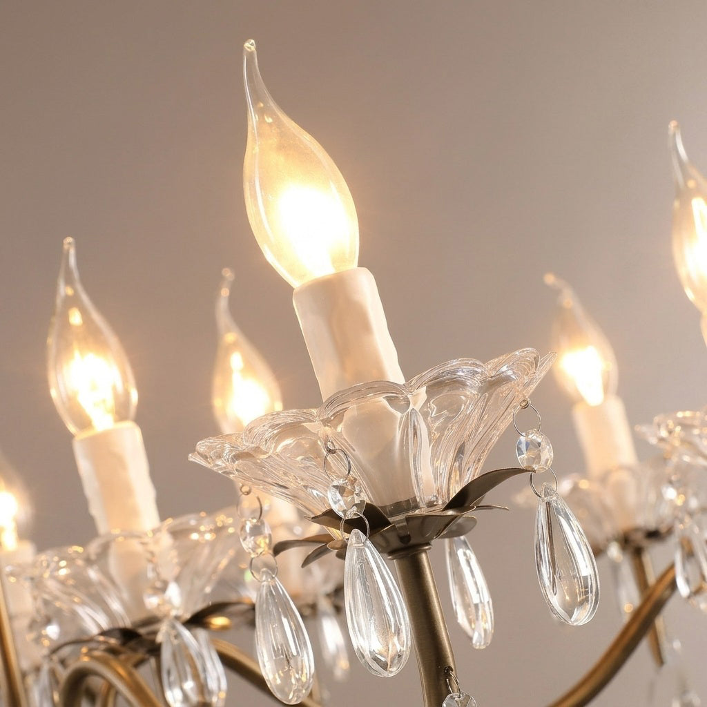 Kristallen Kroonluchter met Glazen Kappen Goudkleurig Ijzeren Frame Verstelbare Ketting Luxe Eetkamer Verlichting | Sulvida