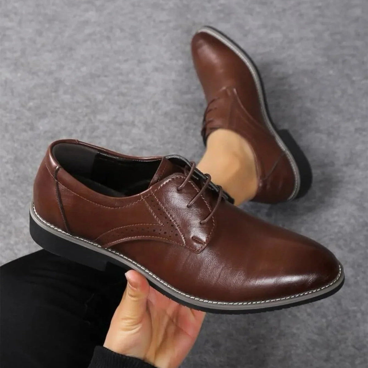 Klassieke Herenschoenen Oxford met Brogue Perforatie Vetersluiting Leer voor Zakelijk Formeel en Feest | Sulvida