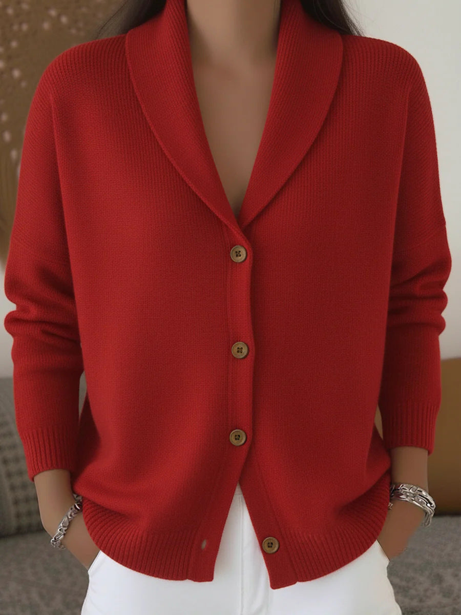 Fijngebreide Dames Cardigan Gebreide Vest met Kraag Knoopsluiting Geribd Boord Casual Stijlvol Comfortabel | Sulvida