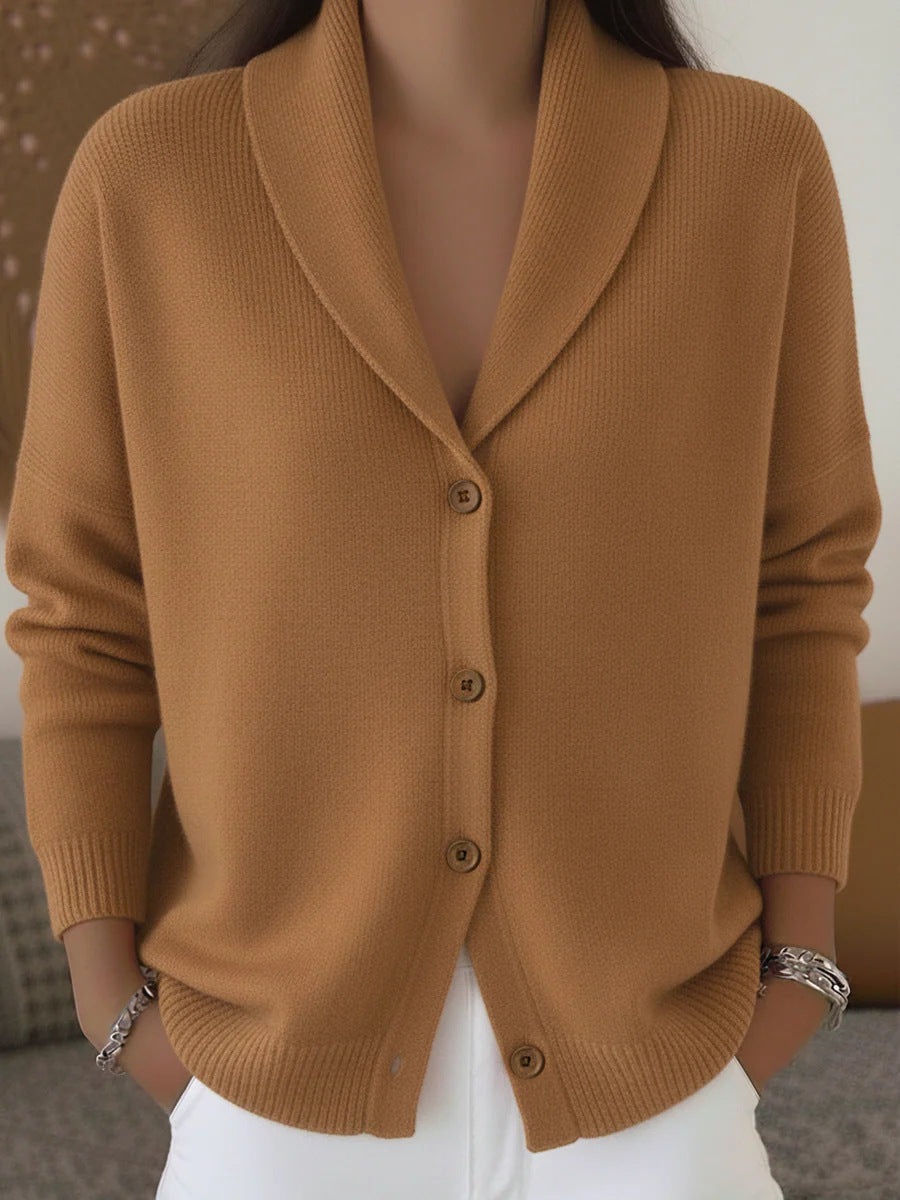 Fijngebreide Dames Cardigan Gebreide Vest met Kraag Knoopsluiting Geribd Boord Casual Stijlvol Comfortabel | Sulvida
