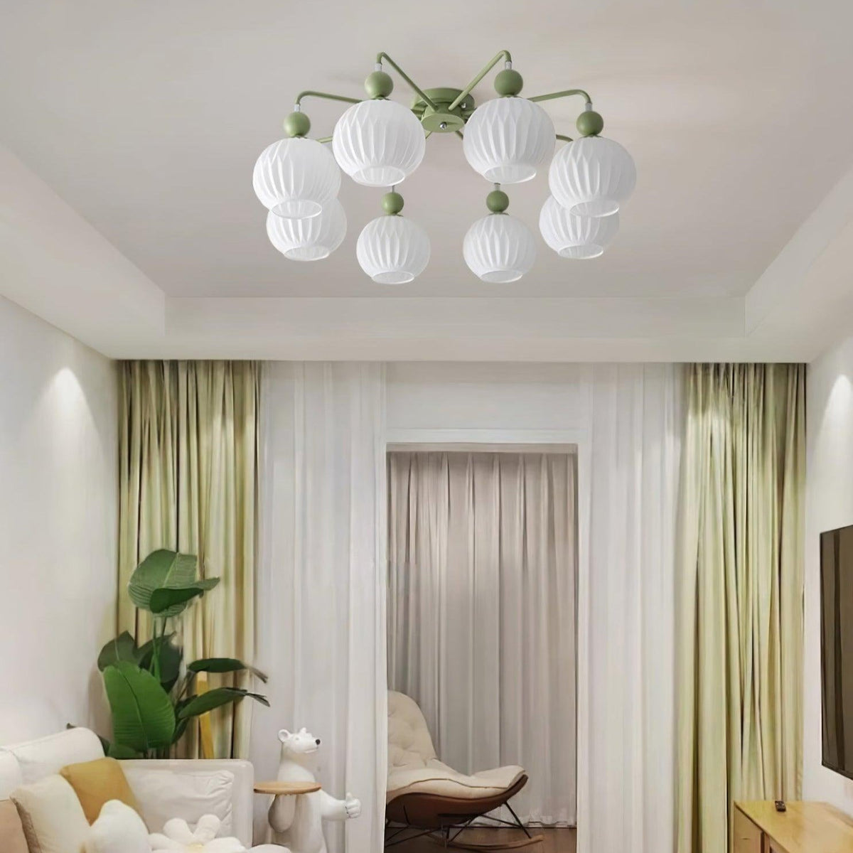 Plafondlamp Geribbelde Glazen Bollen Zwart Groen 4-8 Lichtpunten Moderne Woonkamer Slaapkamer Verlichting | Sulvida