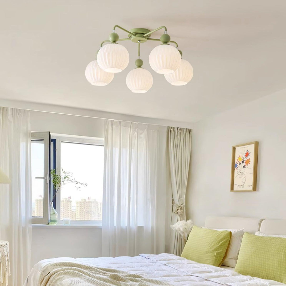 Plafondlamp Geribbelde Glazen Bollen Zwart Groen 4-8 Lichtpunten Moderne Woonkamer Slaapkamer Verlichting | Sulvida