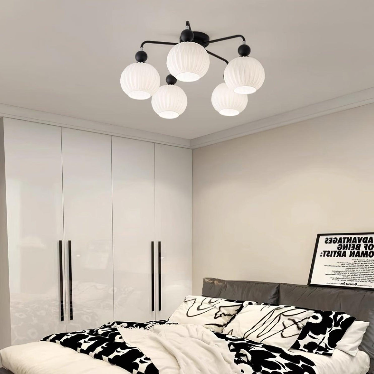 Plafondlamp Geribbelde Glazen Bollen Zwart Groen 4-8 Lichtpunten Moderne Woonkamer Slaapkamer Verlichting | Sulvida