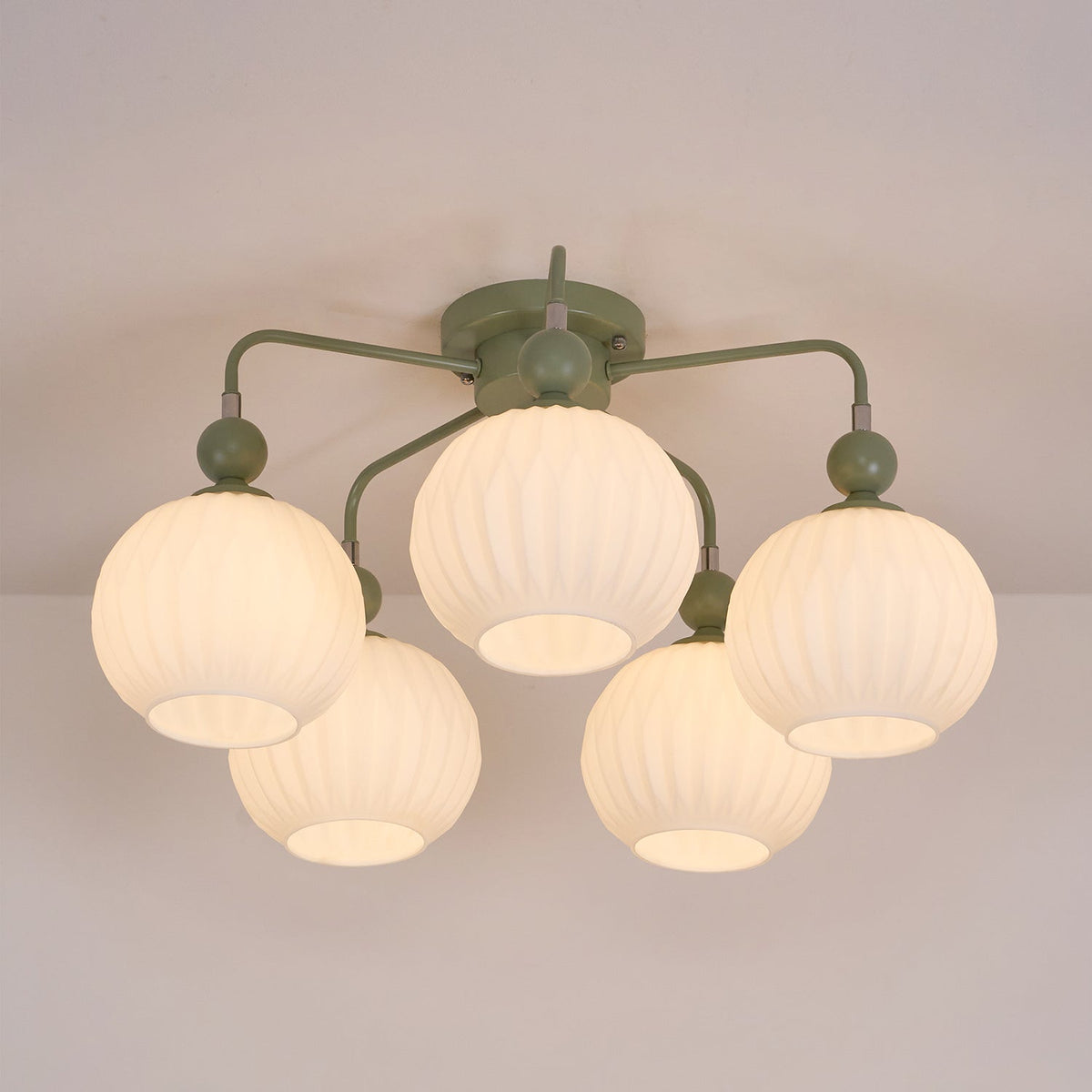 Plafondlamp Geribbelde Glazen Bollen Zwart Groen 4-8 Lichtpunten Moderne Woonkamer Slaapkamer Verlichting | Sulvida