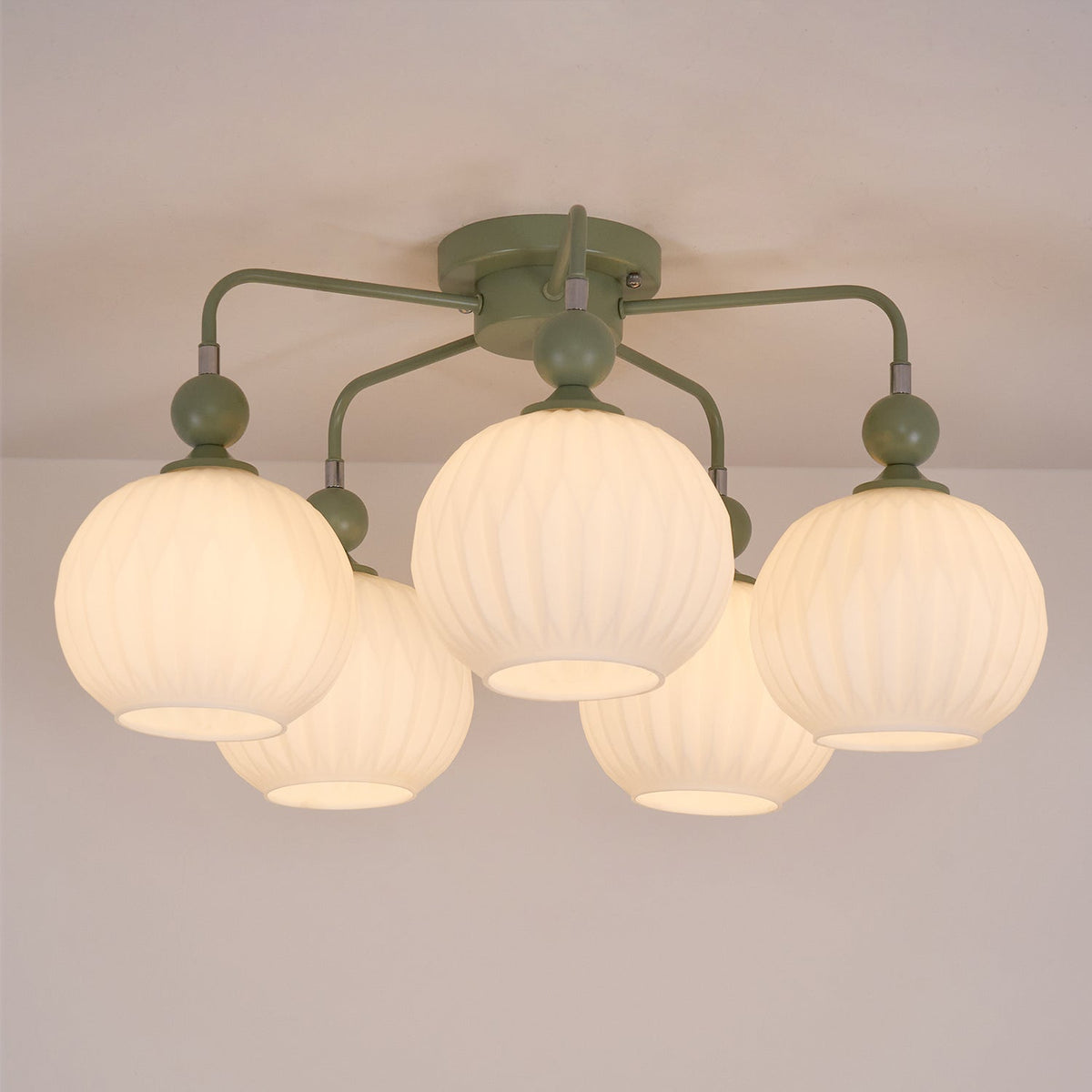 Plafondlamp Geribbelde Glazen Bollen Zwart Groen 4-8 Lichtpunten Moderne Woonkamer Slaapkamer Verlichting | Sulvida