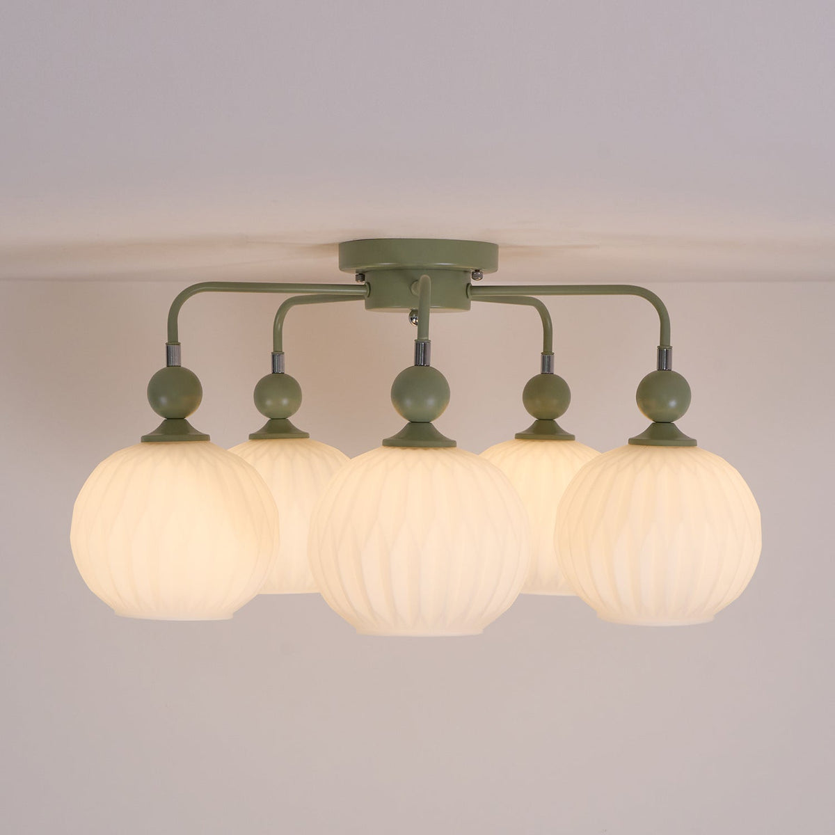 Plafondlamp Geribbelde Glazen Bollen Zwart Groen 4-8 Lichtpunten Moderne Woonkamer Slaapkamer Verlichting | Sulvida