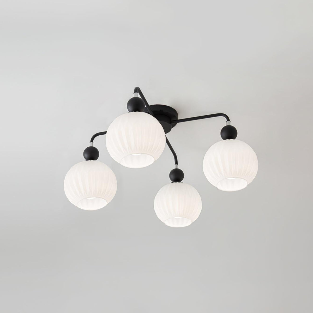 Plafondlamp Geribbelde Glazen Bollen Zwart Groen 4-8 Lichtpunten Moderne Woonkamer Slaapkamer Verlichting | Sulvida