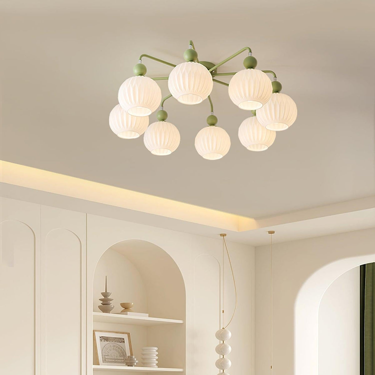 Plafondlamp Geribbelde Glazen Bollen Zwart Groen 4-8 Lichtpunten Moderne Woonkamer Slaapkamer Verlichting | Sulvida