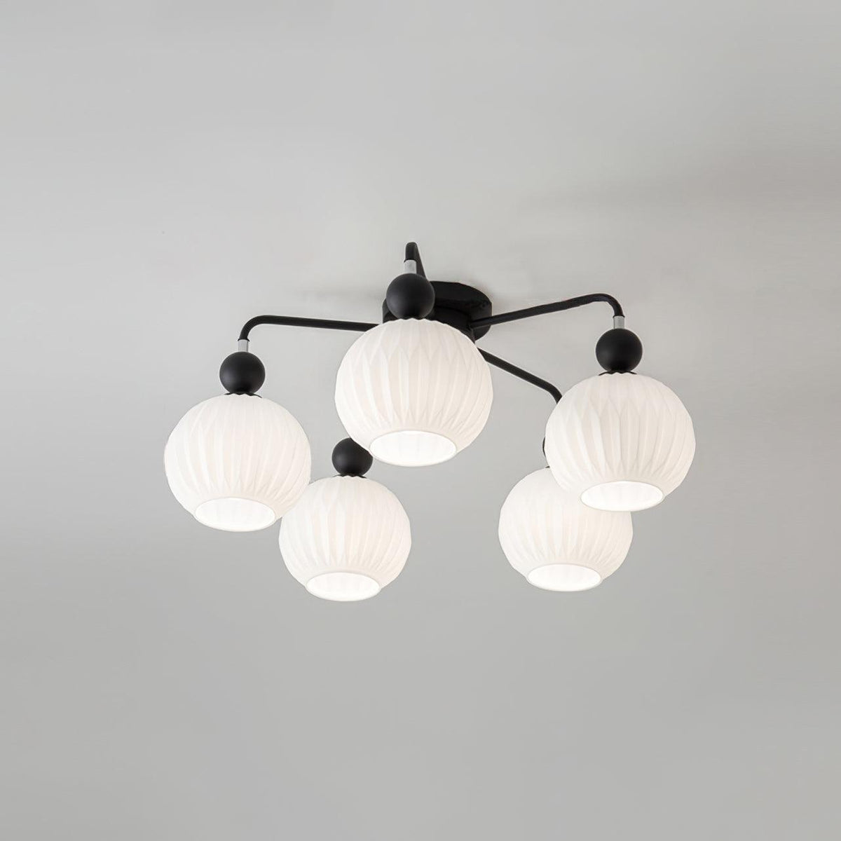 Plafondlamp Geribbelde Glazen Bollen Zwart Groen 4-8 Lichtpunten Moderne Woonkamer Slaapkamer Verlichting | Sulvida