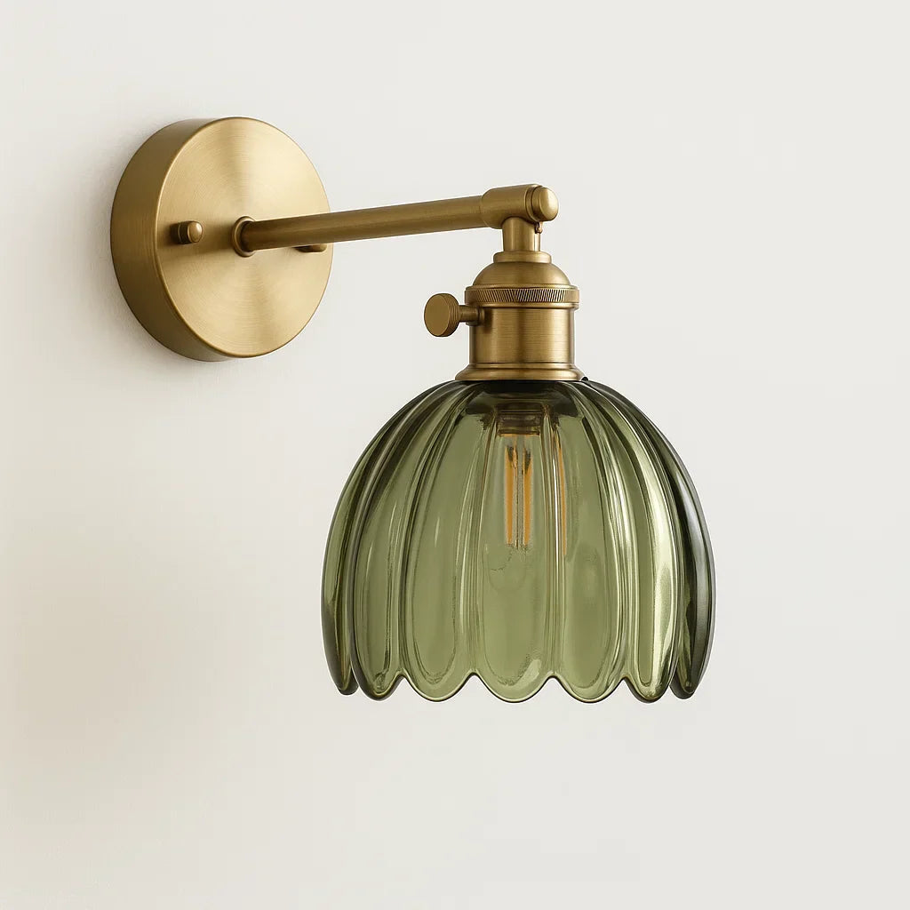 Wandlamp Verstelbaar met Geribbelde Glazen Kap Vintage Messing Leeslamp Slaapkamer Woonkamer Nachtkastje | Sulvida