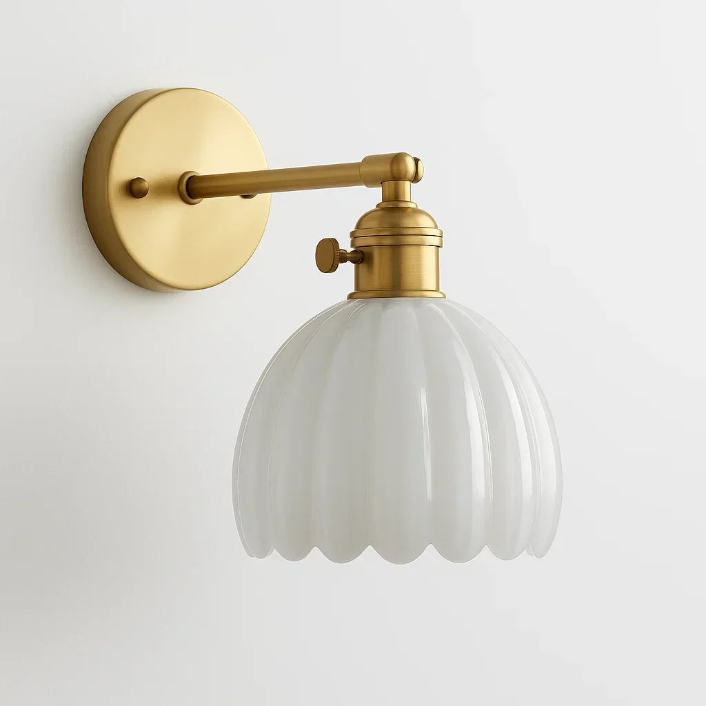 Wandlamp Verstelbaar met Geribbelde Glazen Kap Vintage Messing Leeslamp Slaapkamer Woonkamer Nachtkastje | Sulvida