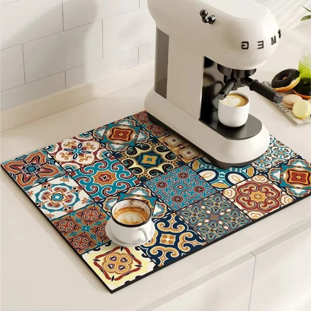 Absorberende Onderzetmat met Vintage Tegeldesign 30×40 cm 40×60 cm Keukenmat Droogmat voor Koffiestation | Sulvida