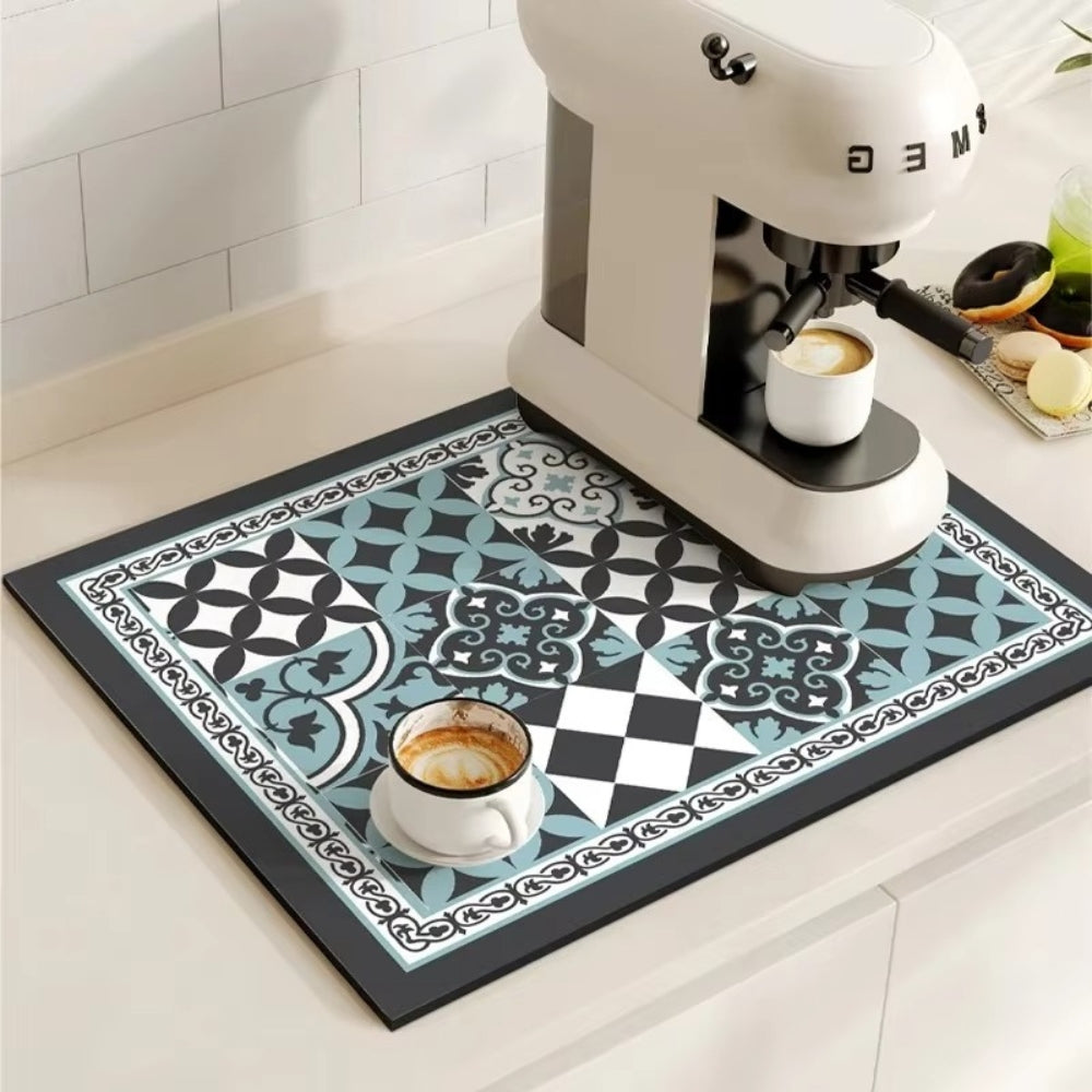Absorberende Onderzetmat met Vintage Tegeldesign 30×40 cm 40×60 cm Keukenmat Droogmat voor Koffiestation | Sulvida